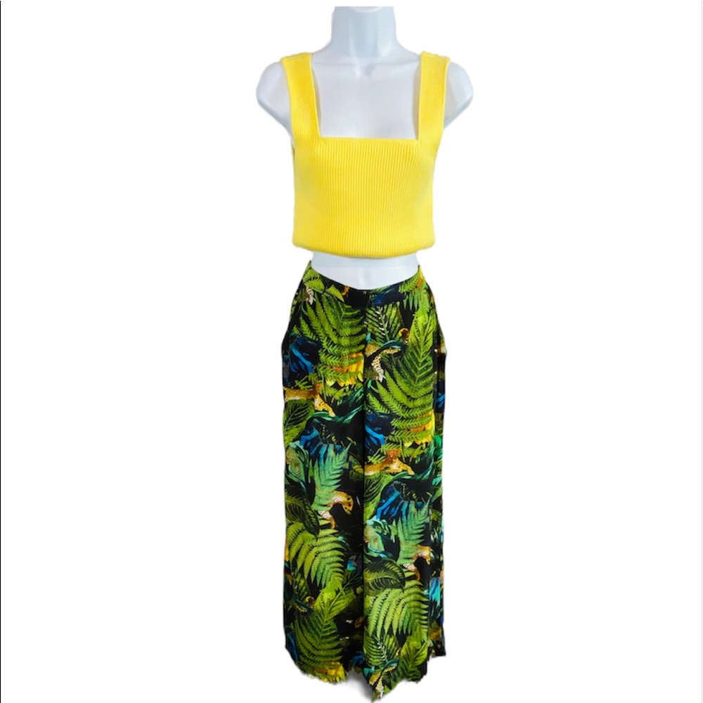 H&M Tropical Jungle Print Flat Front Trouser Pants With Pockets Size 6